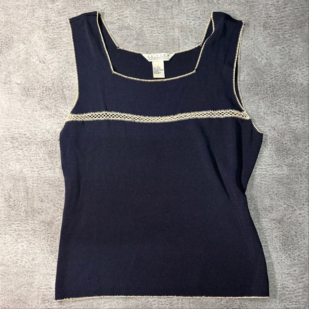Vintage Navy Knit Embroidered Tank Top